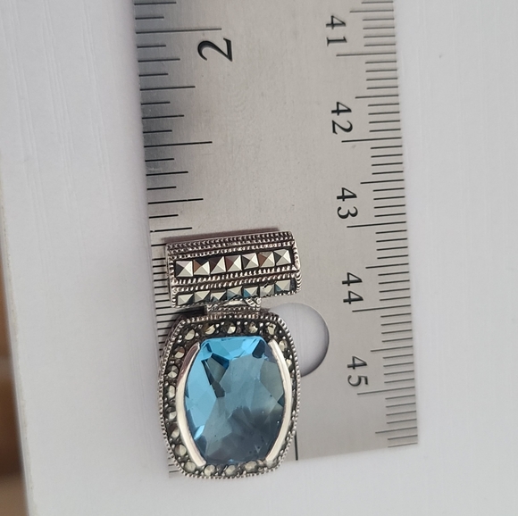Vintage Art Deco Boho Aqua Blue Brilliant Cut Marcasite Crystal Slider Pendant - Picture 9 of 9